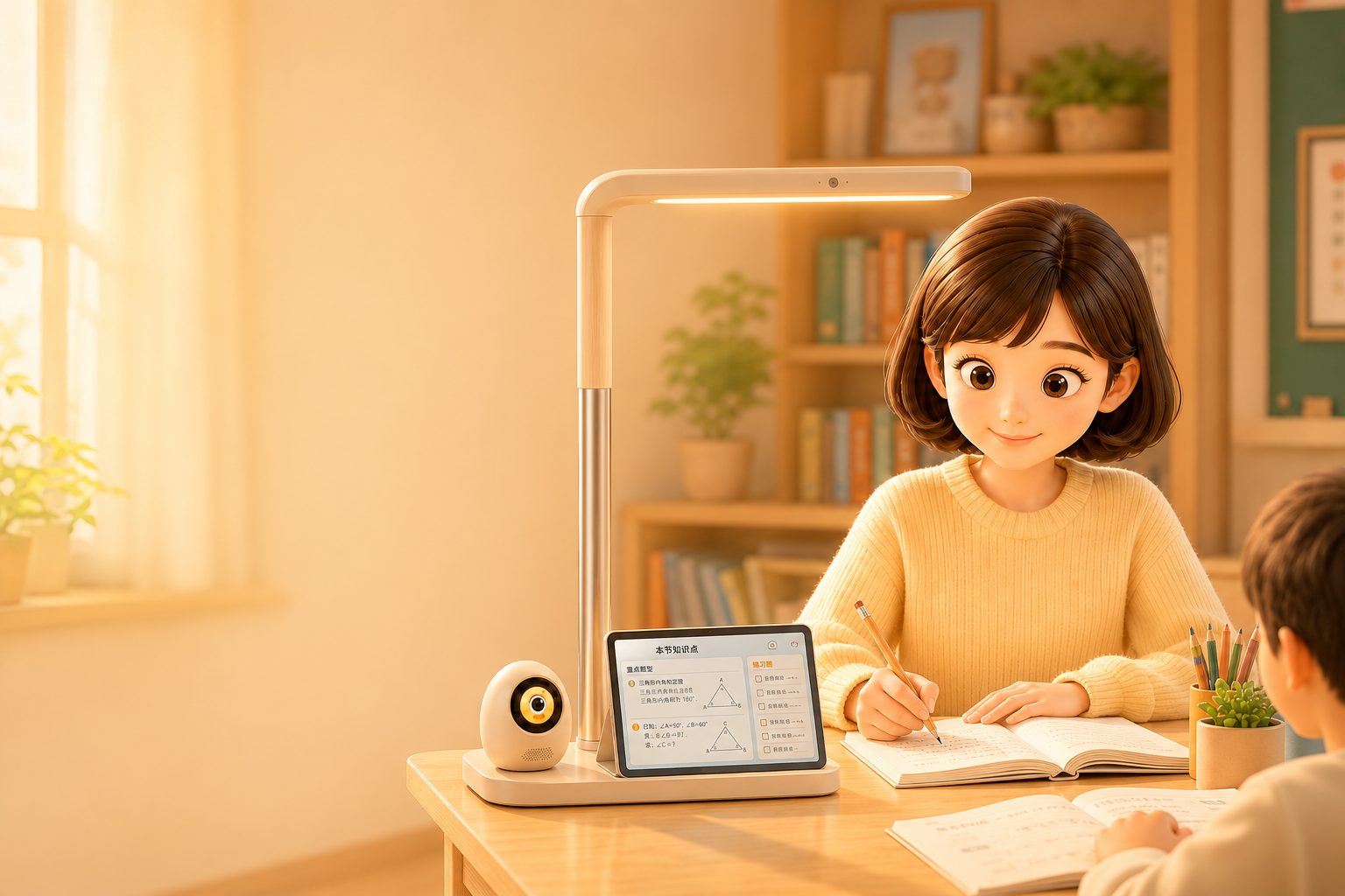 Xiaoqi Teacher AI helping a child at a desk