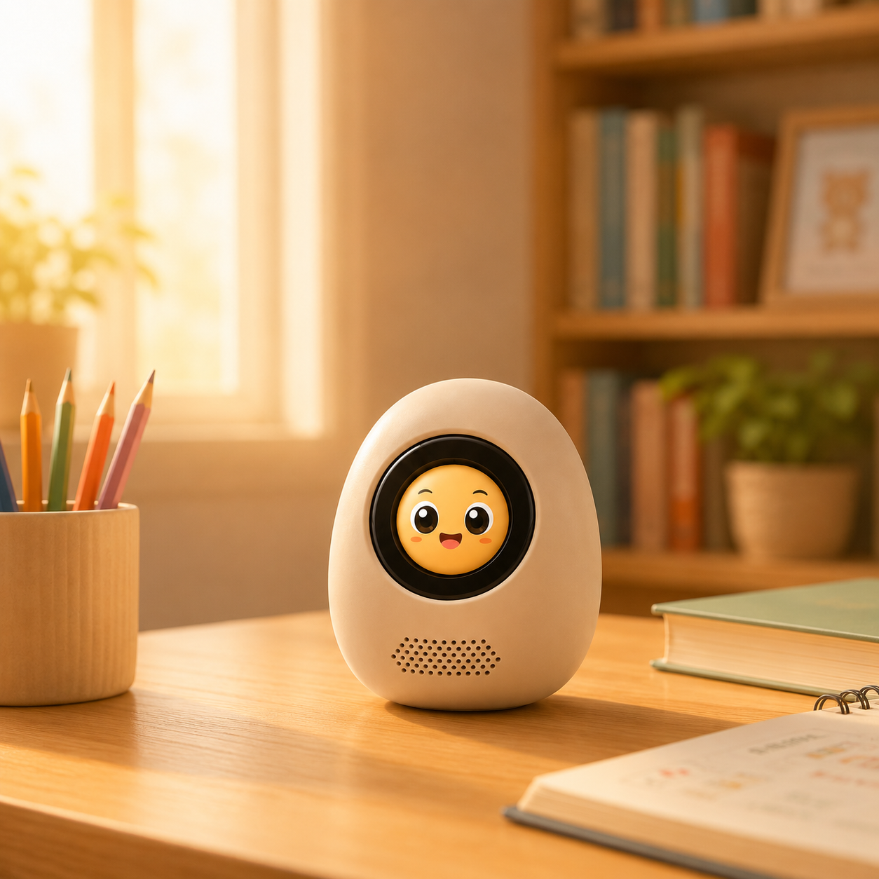 Qimi Recording Egg on a study desk